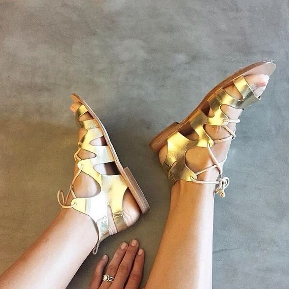 Topshop Gold Fig Cutout Lace up Gladiator Sandals - Picture 6 of 6